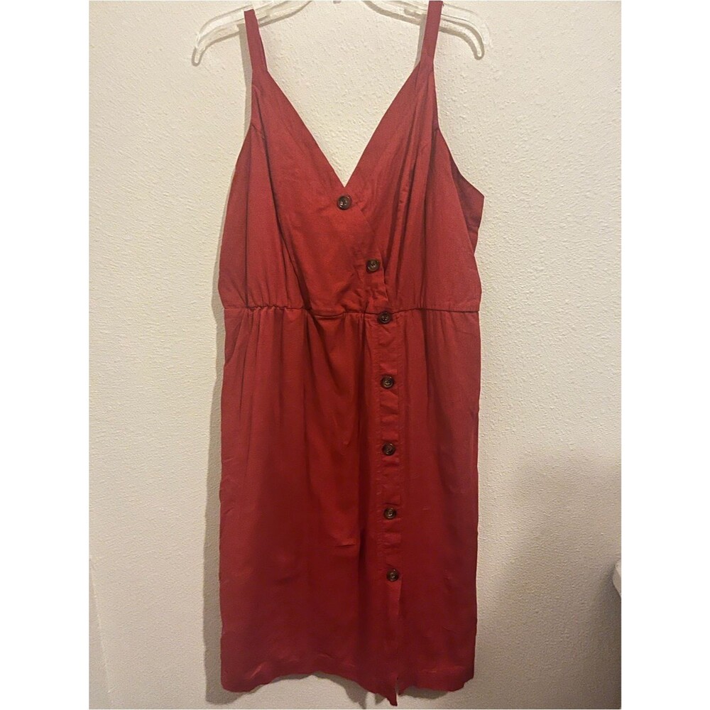 Maurices Rust-Red Button-Front V-Neck Dress